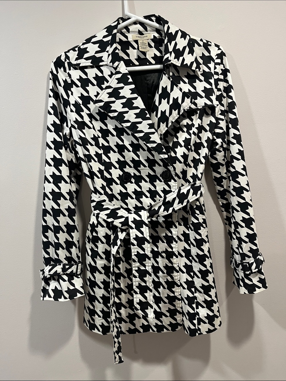 Vertigo Paris Black & White Houndstooth Trench Coat